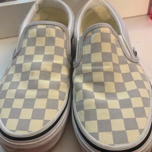 The brand is vans. they are size 7 color, light, purple, and white